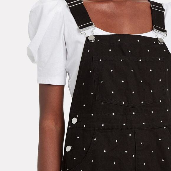 NWT WeWoreWhat Denim Rhinestone Crystals Black Overalls Jumpsuit Large Cotton - Picture 5 of 10